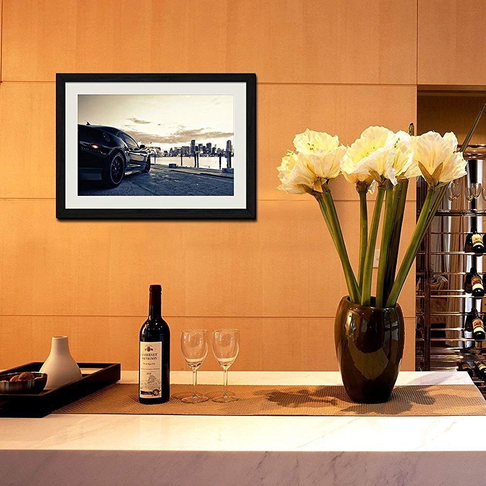 Amazon.co.jp: 山の美しい景色 風景の写真 黒色の木製フレーム 額縁